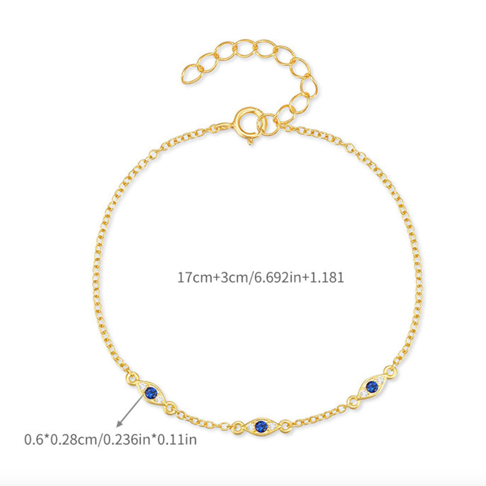Sterling Silver Blue CZ Evil Eye Bracelet