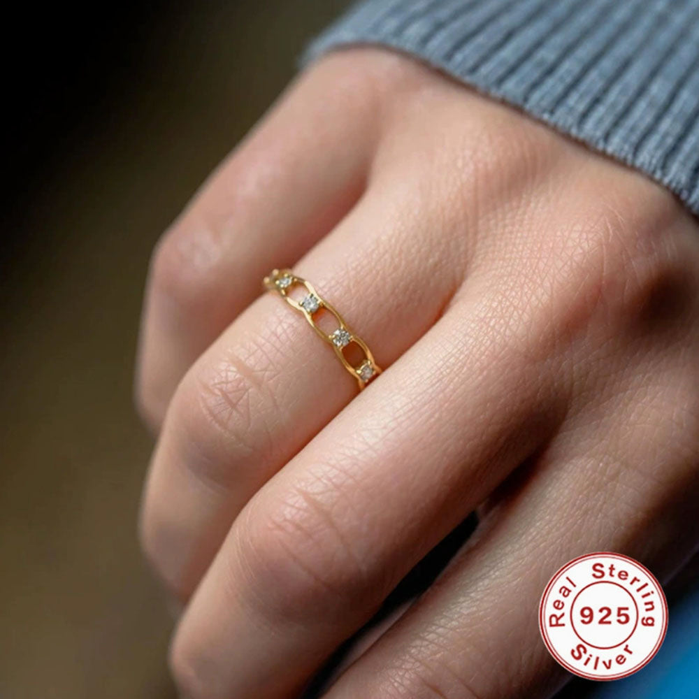 Sterling Silver CZ Chain Link Ring