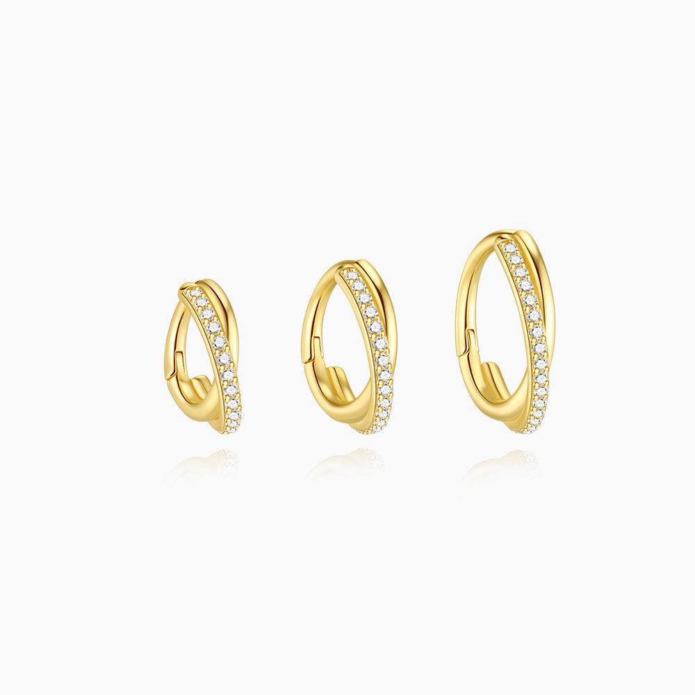 Sterling Silver CZ Crossover Huggie Hoop Earrings