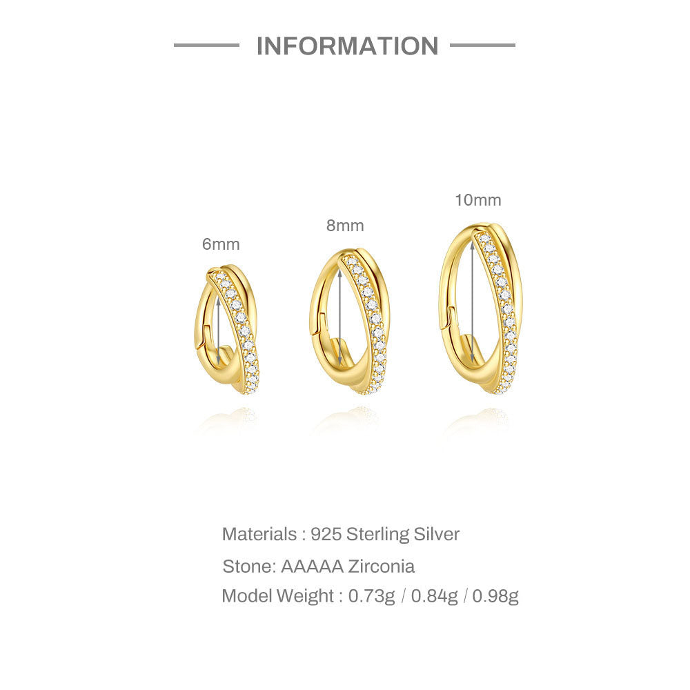 Sterling Silver CZ Crossover Huggie Hoop Earrings