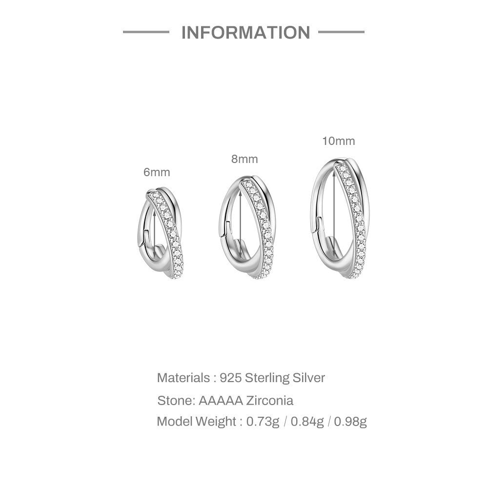 Sterling Silver CZ Crossover Huggie Hoop Earrings