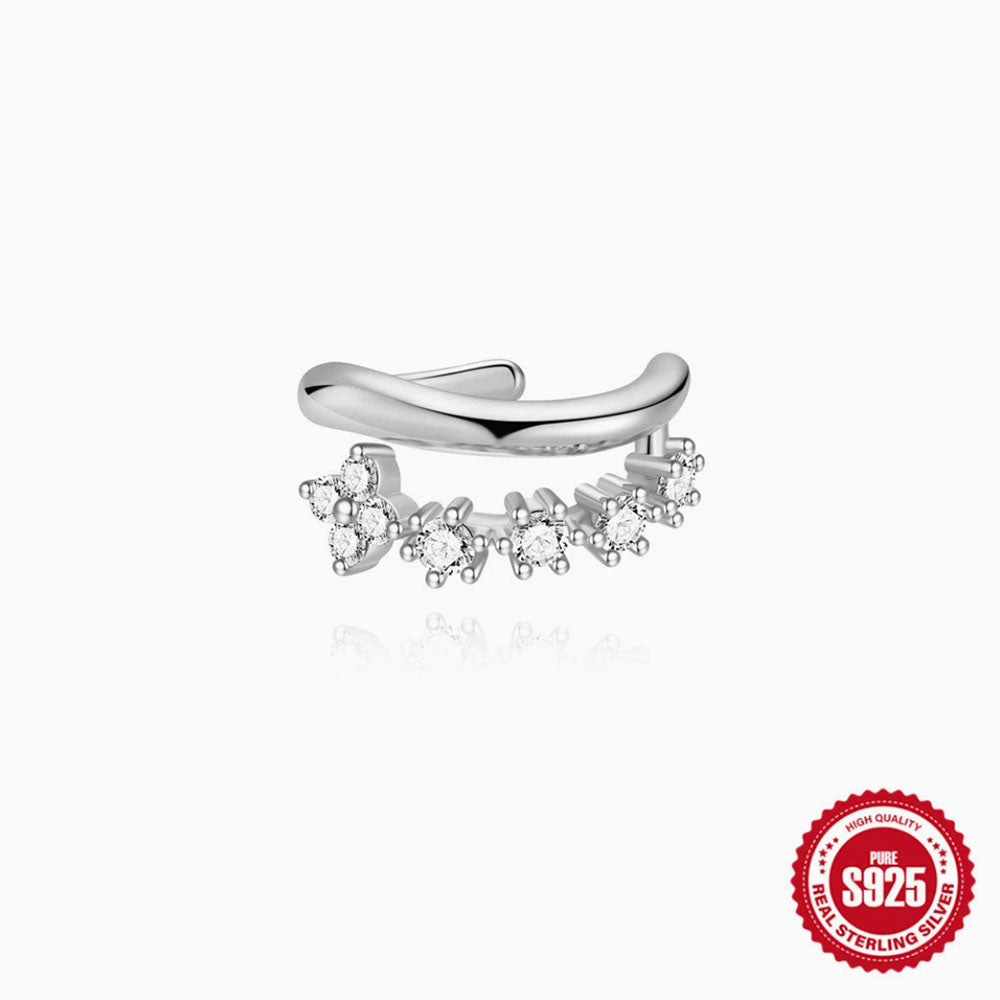 Sterling Silver CZ Floral Ear Cuff — Single Piece