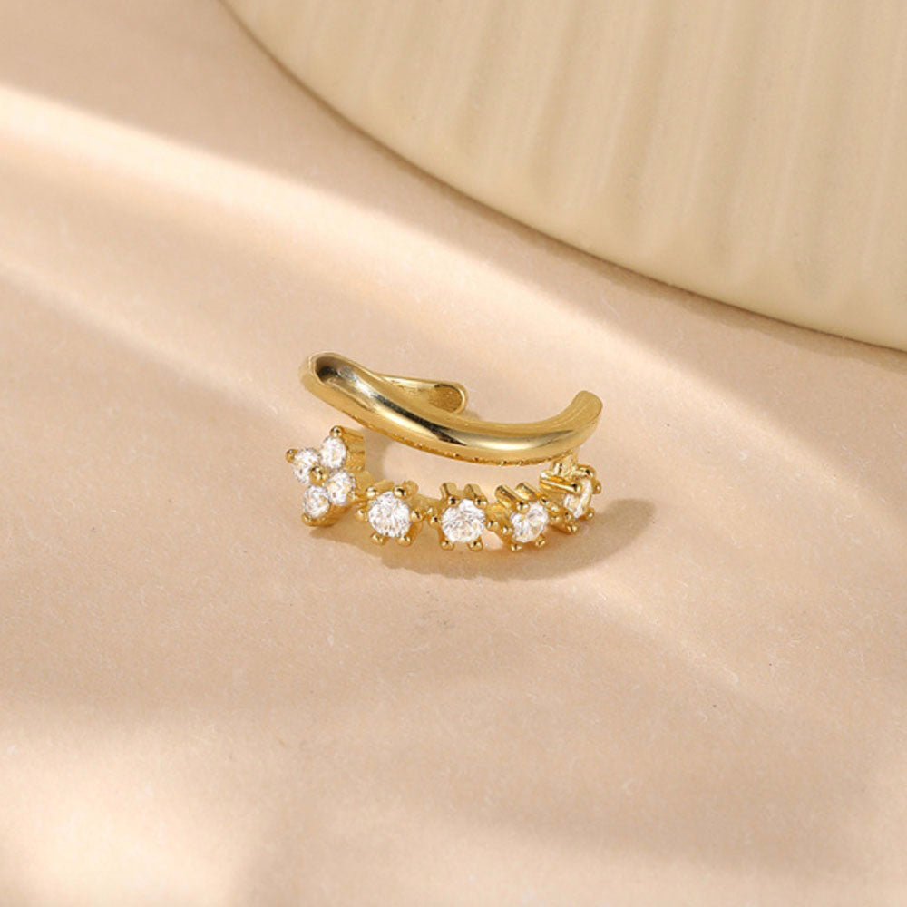 Sterling Silver CZ Floral Ear Cuff — Single Piece