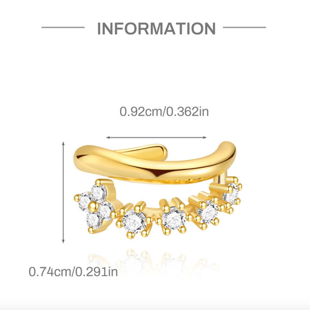 Sterling Silver CZ Floral Ear Cuff — Single Piece