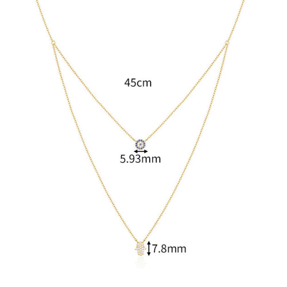 Sterling Silver CZ Hamsa Layered Necklace