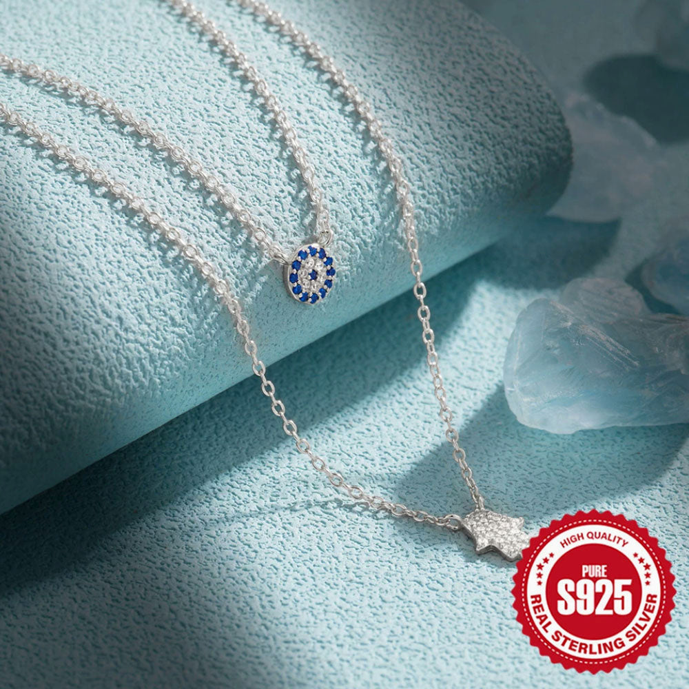 Sterling Silver CZ Hamsa Layered Necklace