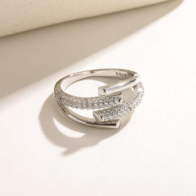 Sterling Silver CZ Pavé Crossover Ring