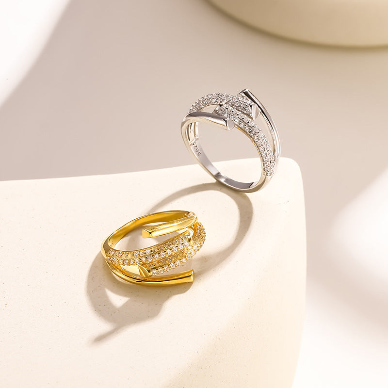 Sterling Silver CZ Pavé Crossover Ring