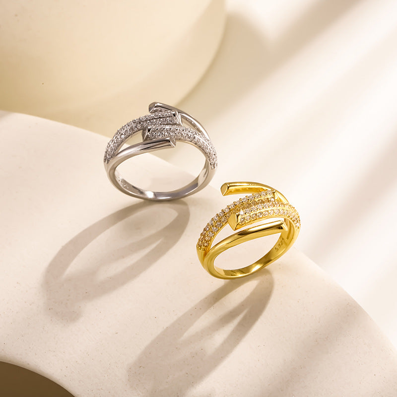 Sterling Silver CZ Pavé Crossover Ring
