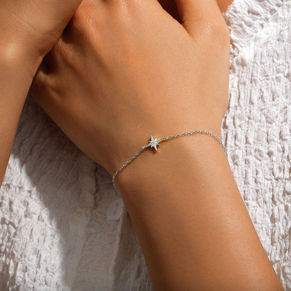 Sterling Silver CZ Star Charm Bracelet