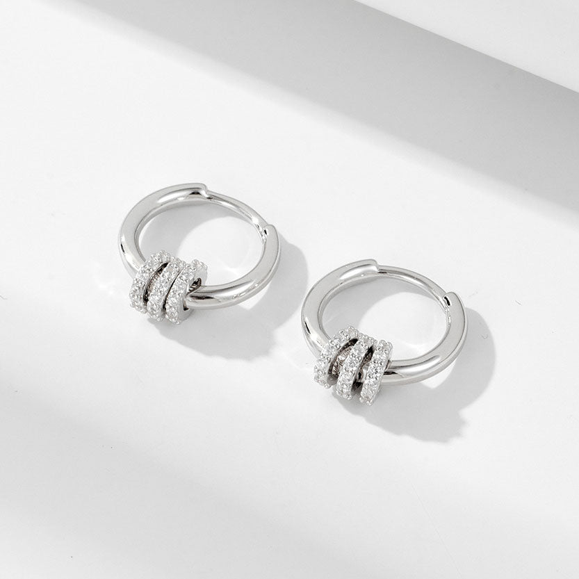 Sterling Silver CZ Triple-Ring Huggie Hoop Earrings