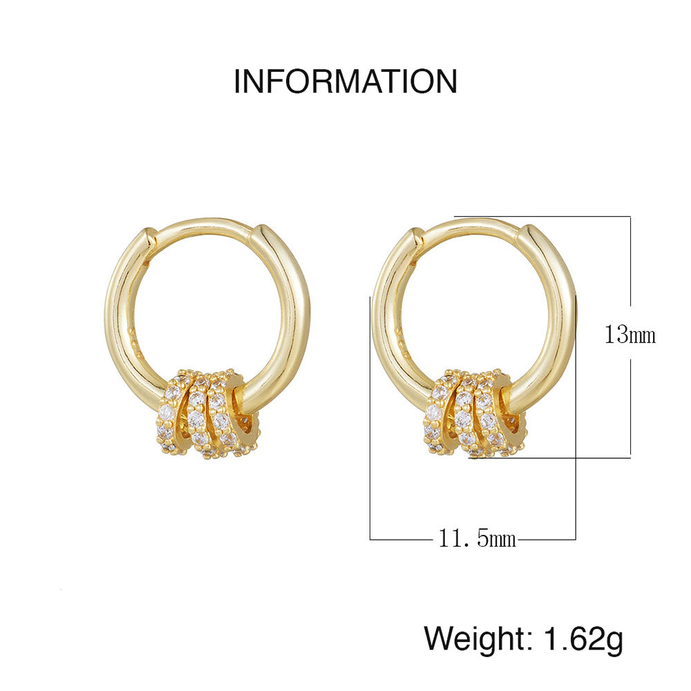 Sterling Silver CZ Triple-Ring Huggie Hoop Earrings