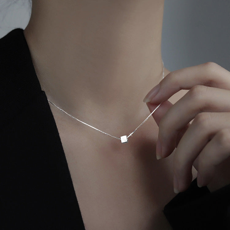 Sterling Silver Cube Pendant Necklace