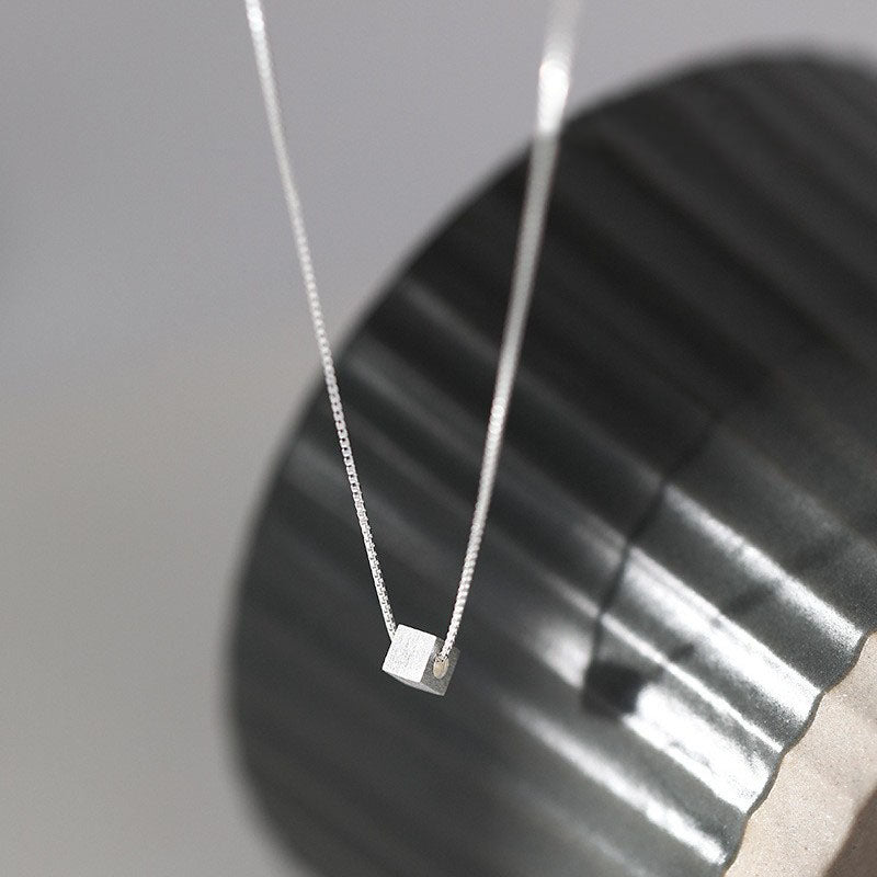 Sterling Silver Cube Pendant Necklace