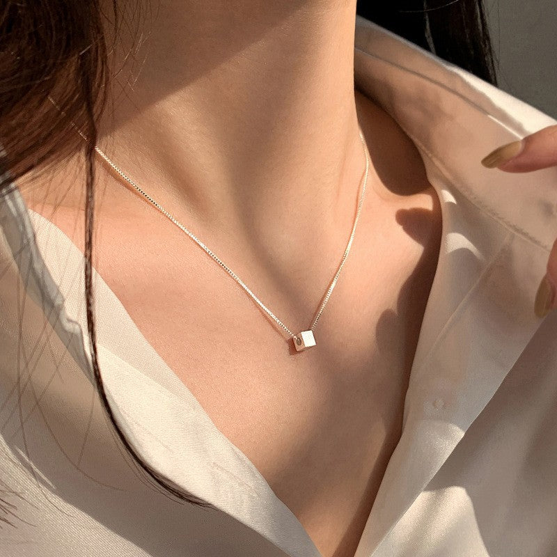 Sterling Silver Cube Pendant Necklace