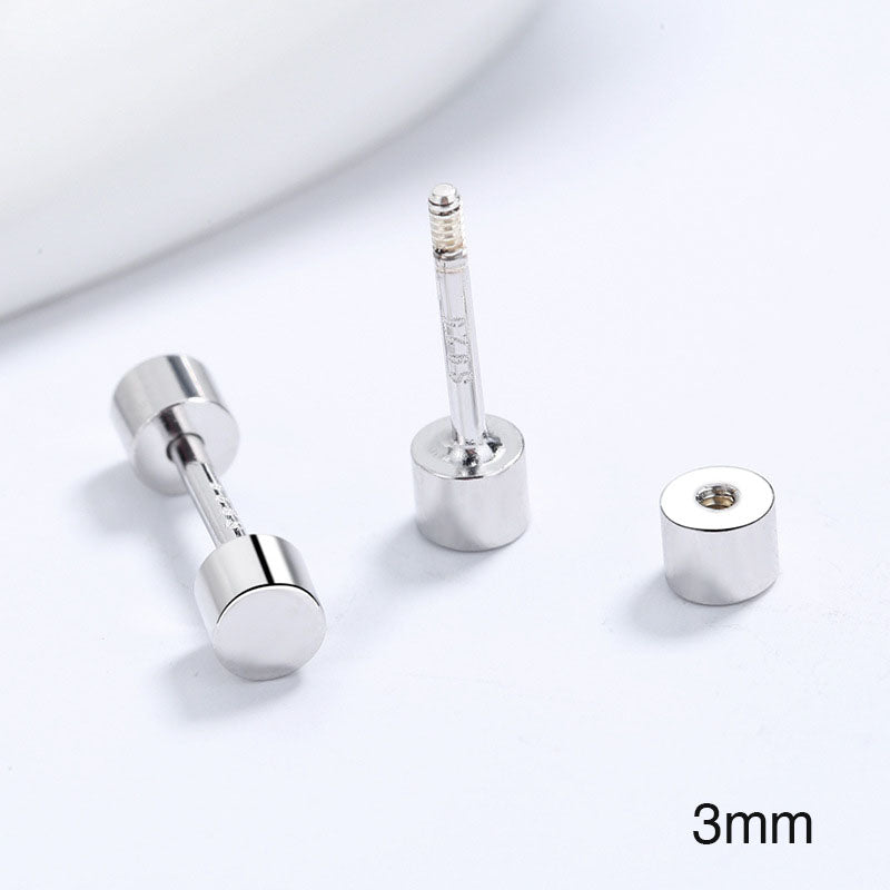Sterling Silver Dumbbell Screw-Back Stud Earrings