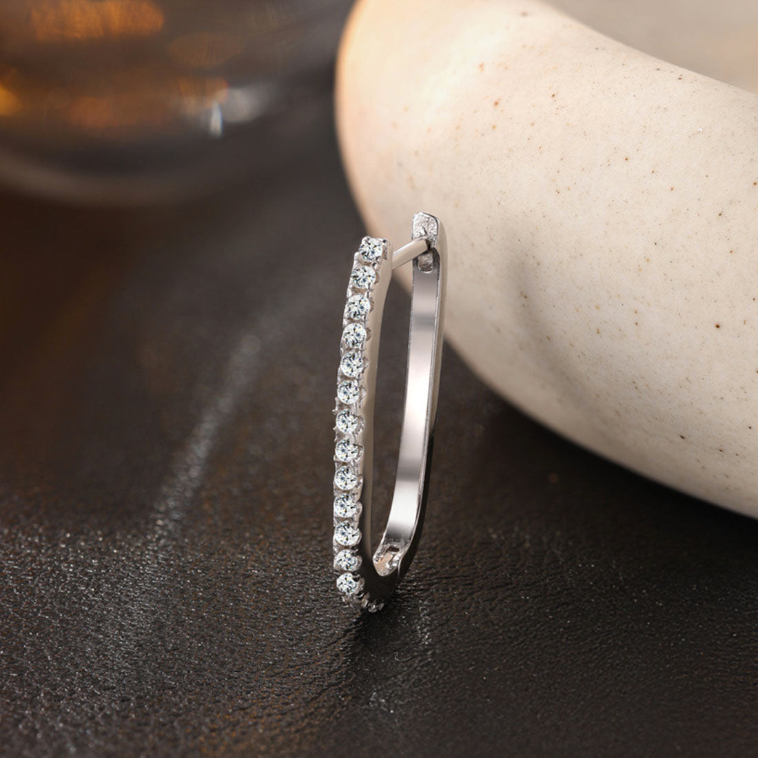 Sterling Silver Moissanite Pavé Oval Huggie Earring