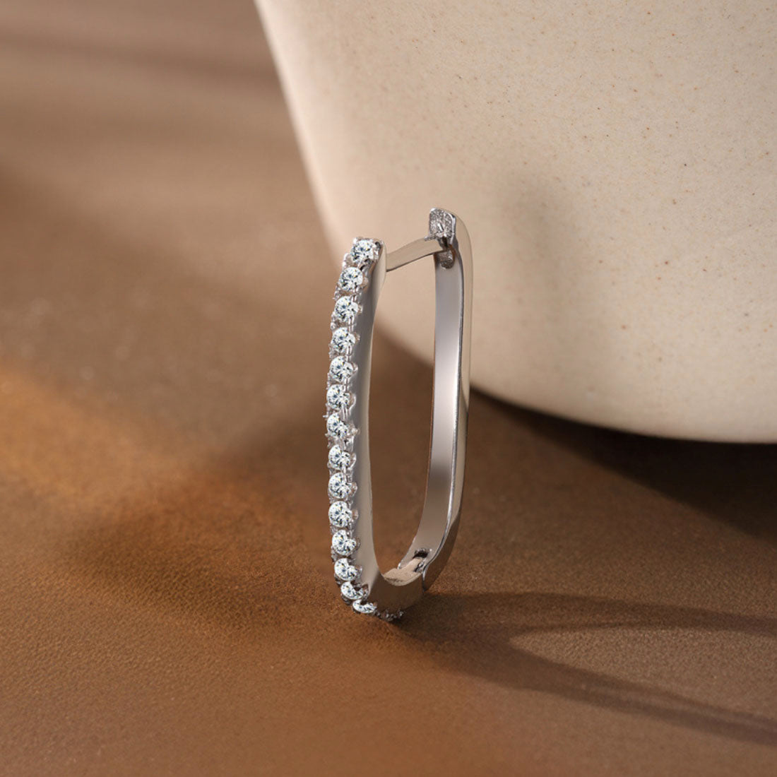 Sterling Silver Moissanite Pavé Oval Huggie Earring