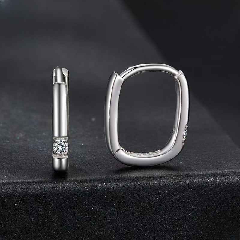 Sterling Silver Moissanite Rectangular Huggie Earrings