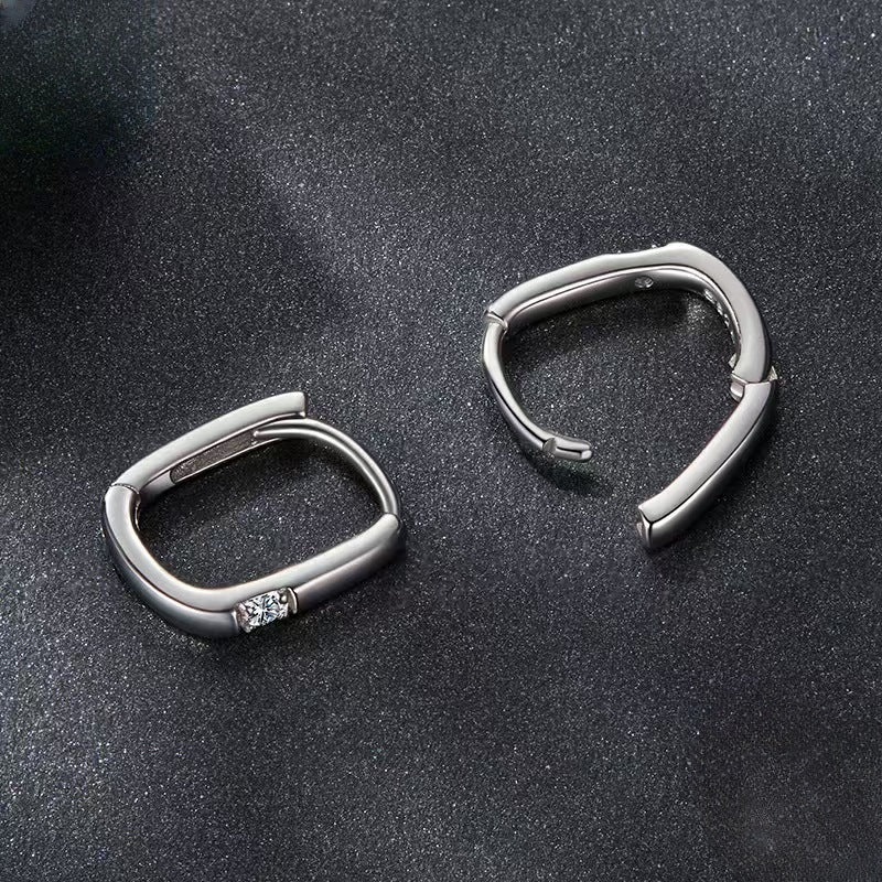 Sterling Silver Moissanite Rectangular Huggie Earrings
