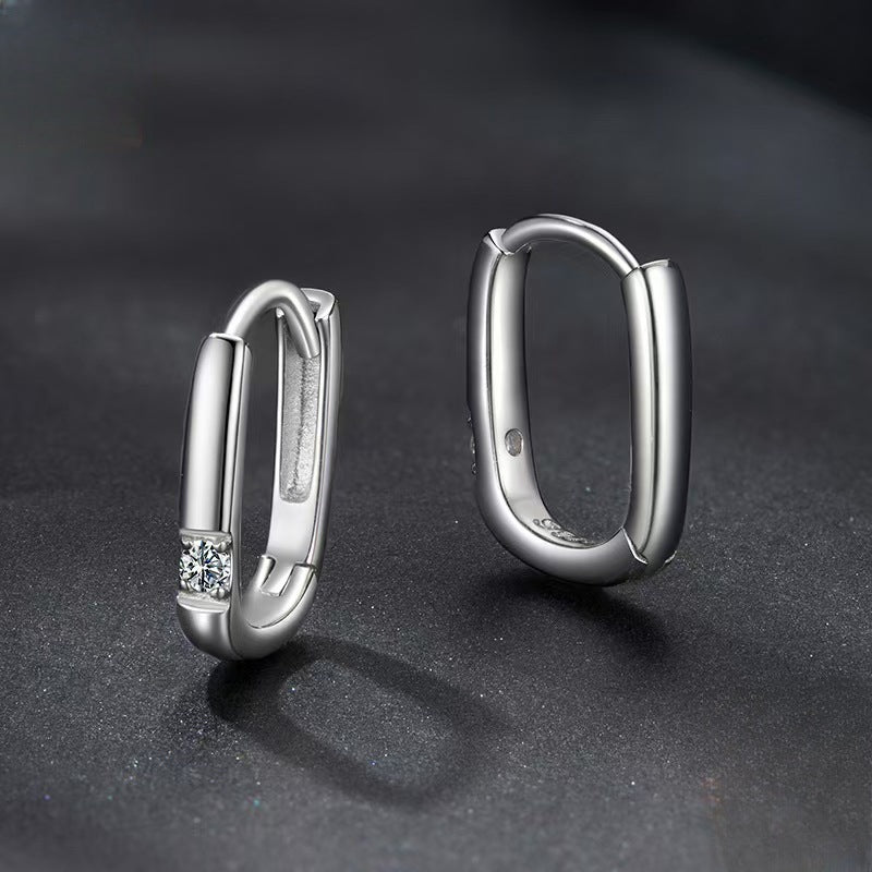 Sterling Silver Moissanite Rectangular Huggie Earrings