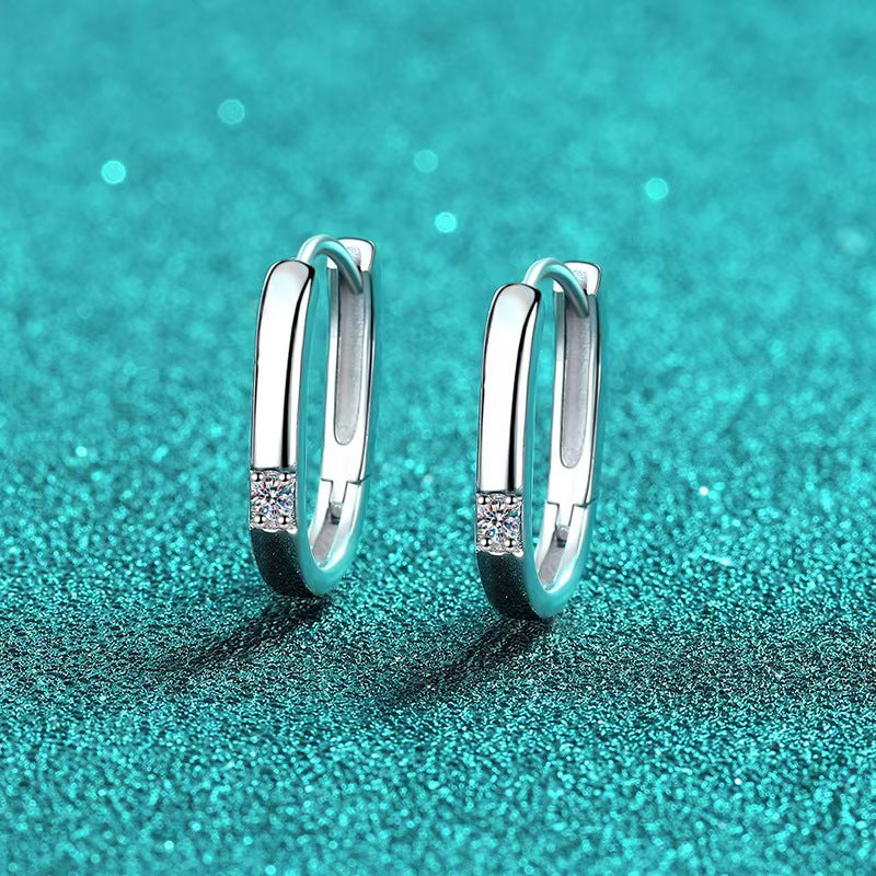 Sterling Silver Moissanite Rectangular Huggie Earrings