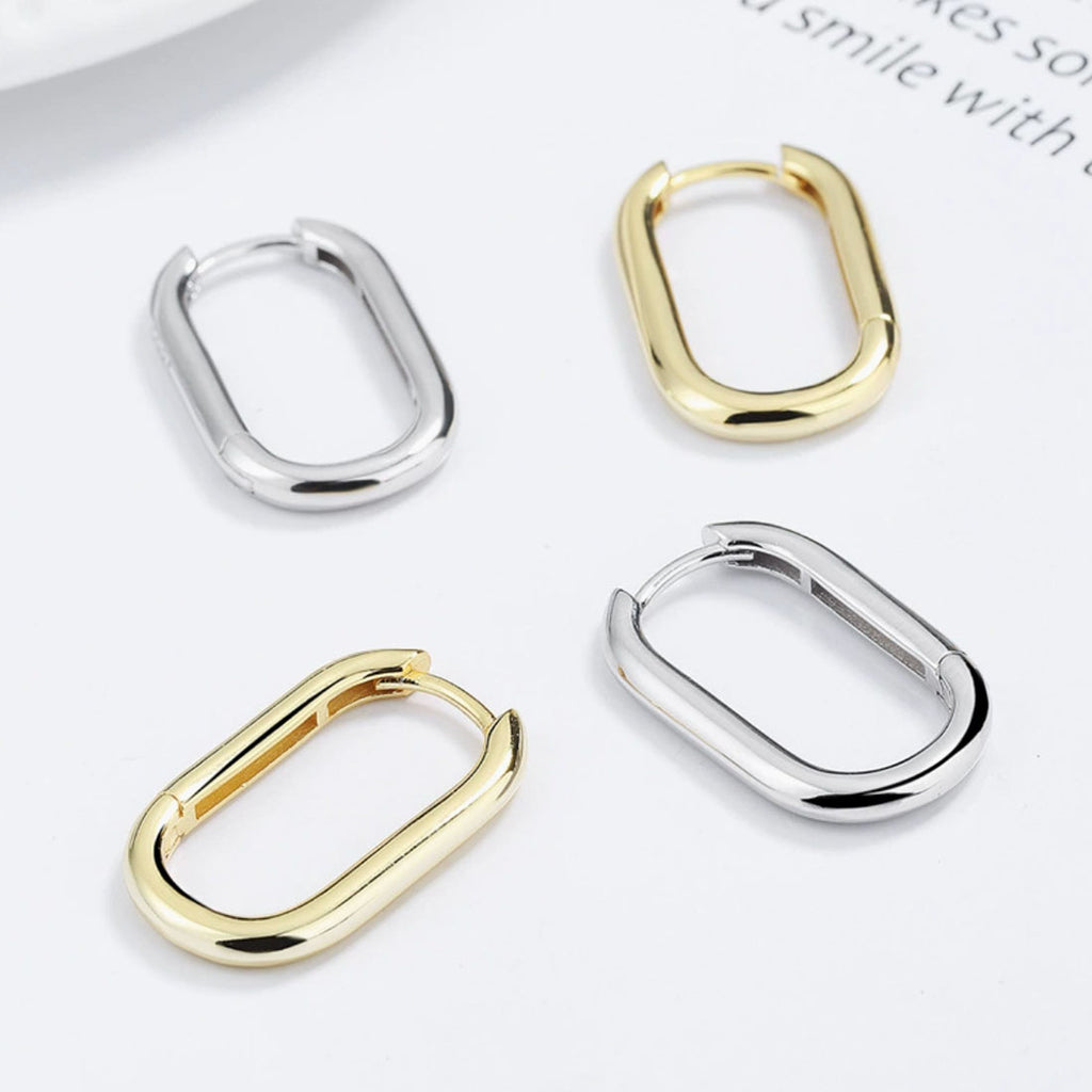 Sterling Silver Oval Huggie Hoop Earrings