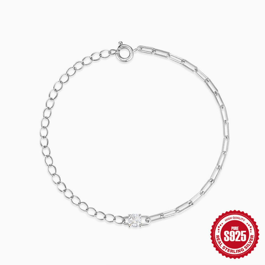 Sterling Silver Paperclip Chain Bracelet with CZ