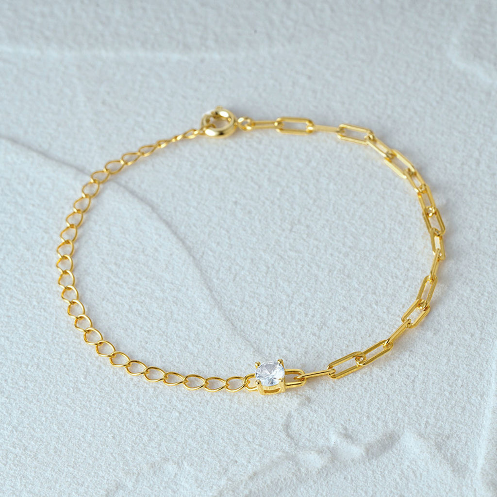 Sterling Silver Paperclip Chain Bracelet with CZ