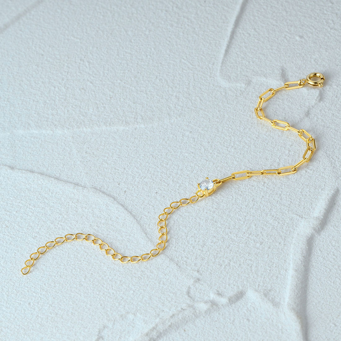 Sterling Silver Paperclip Chain Bracelet with CZ
