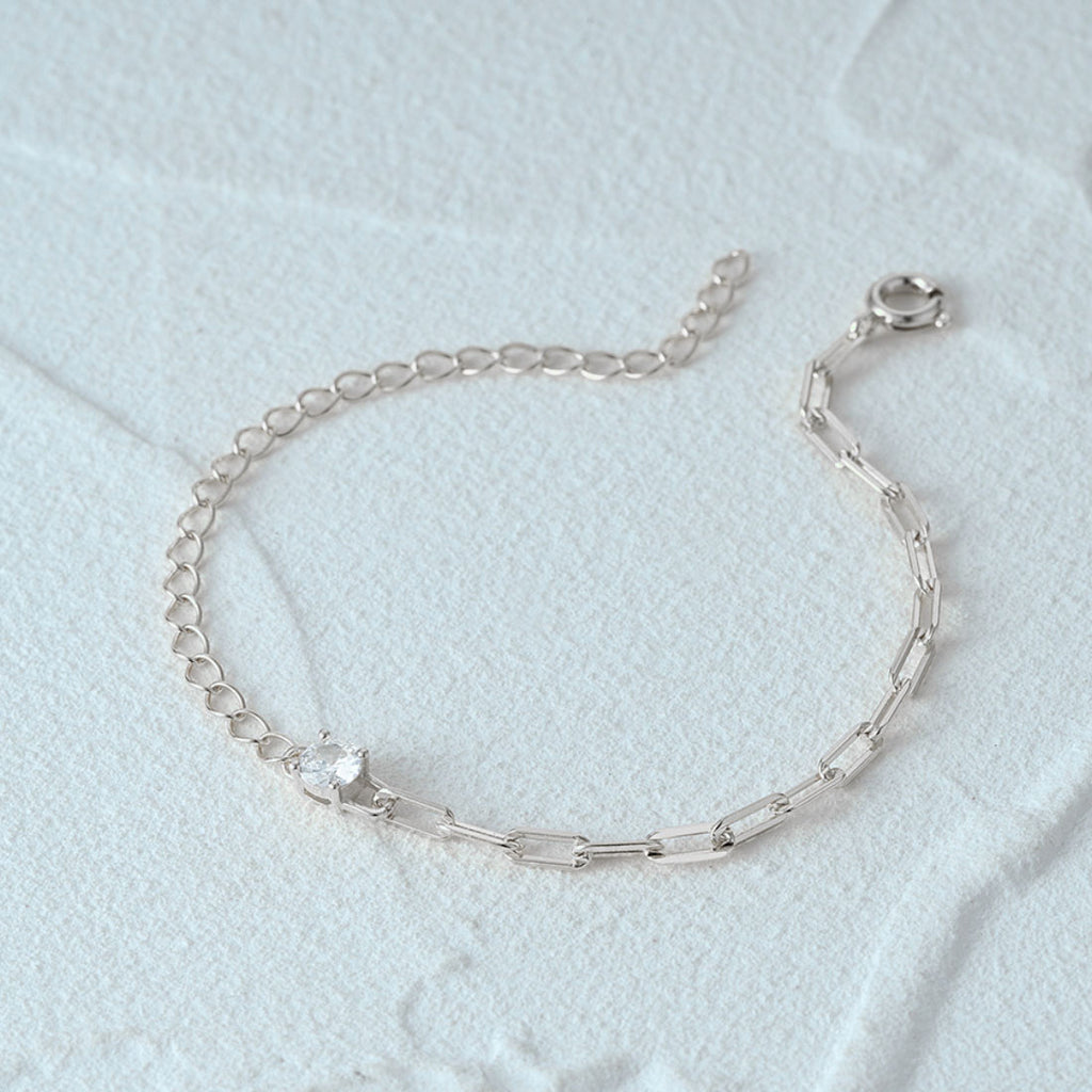 Sterling Silver Paperclip Chain Bracelet with CZ
