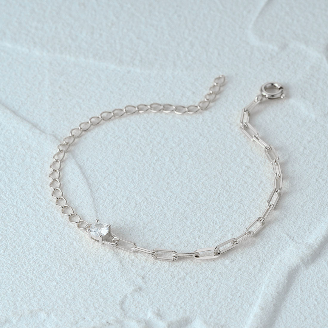 Sterling Silver Paperclip Chain Bracelet with CZ
