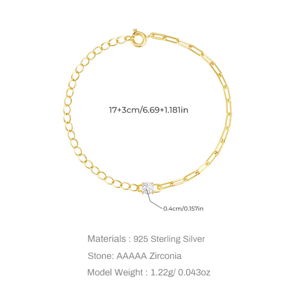Sterling Silver Paperclip Chain Bracelet with CZ