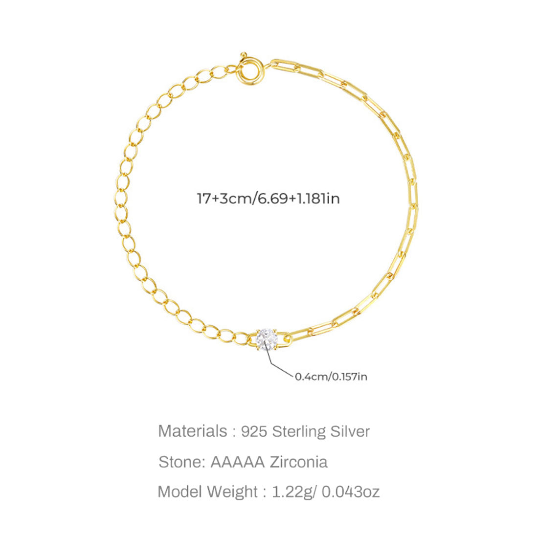 Sterling Silver Paperclip Chain Bracelet with CZ