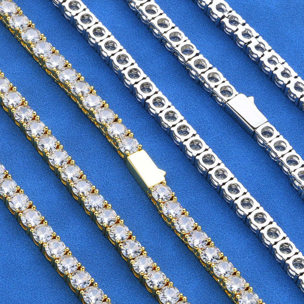 Iced Out Tennis Chain Necklace – Round Cut CZ 3mm-5mm