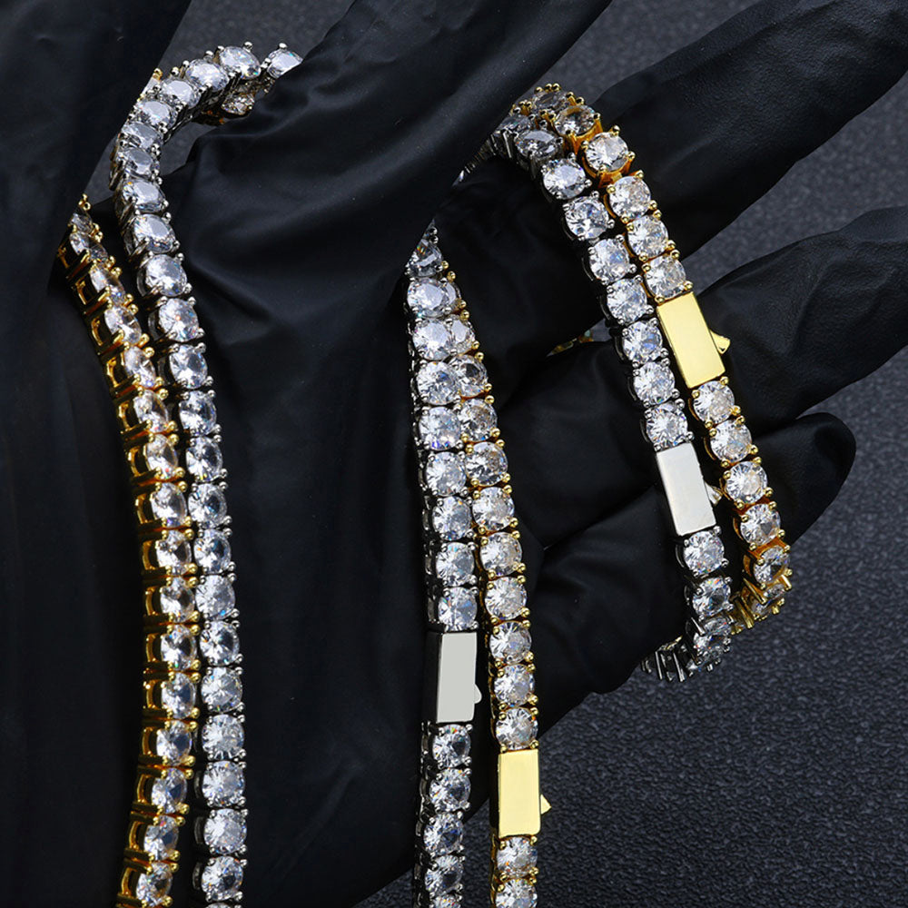 Iced Out Tennis Chain Necklace – Round Cut CZ 3mm-5mm